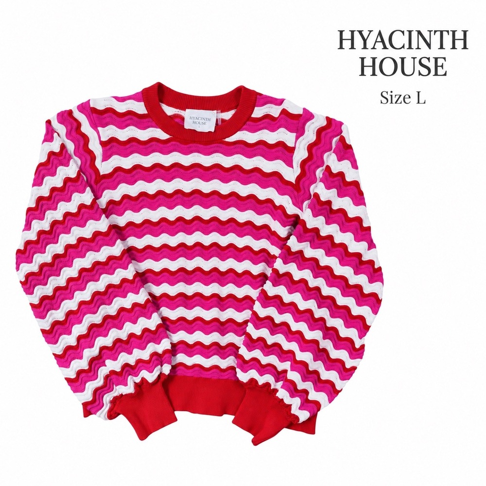 Hyacinth House Callie Sweater L Ruby Pink Red Wavy Stripe Tuckernuck Preppy